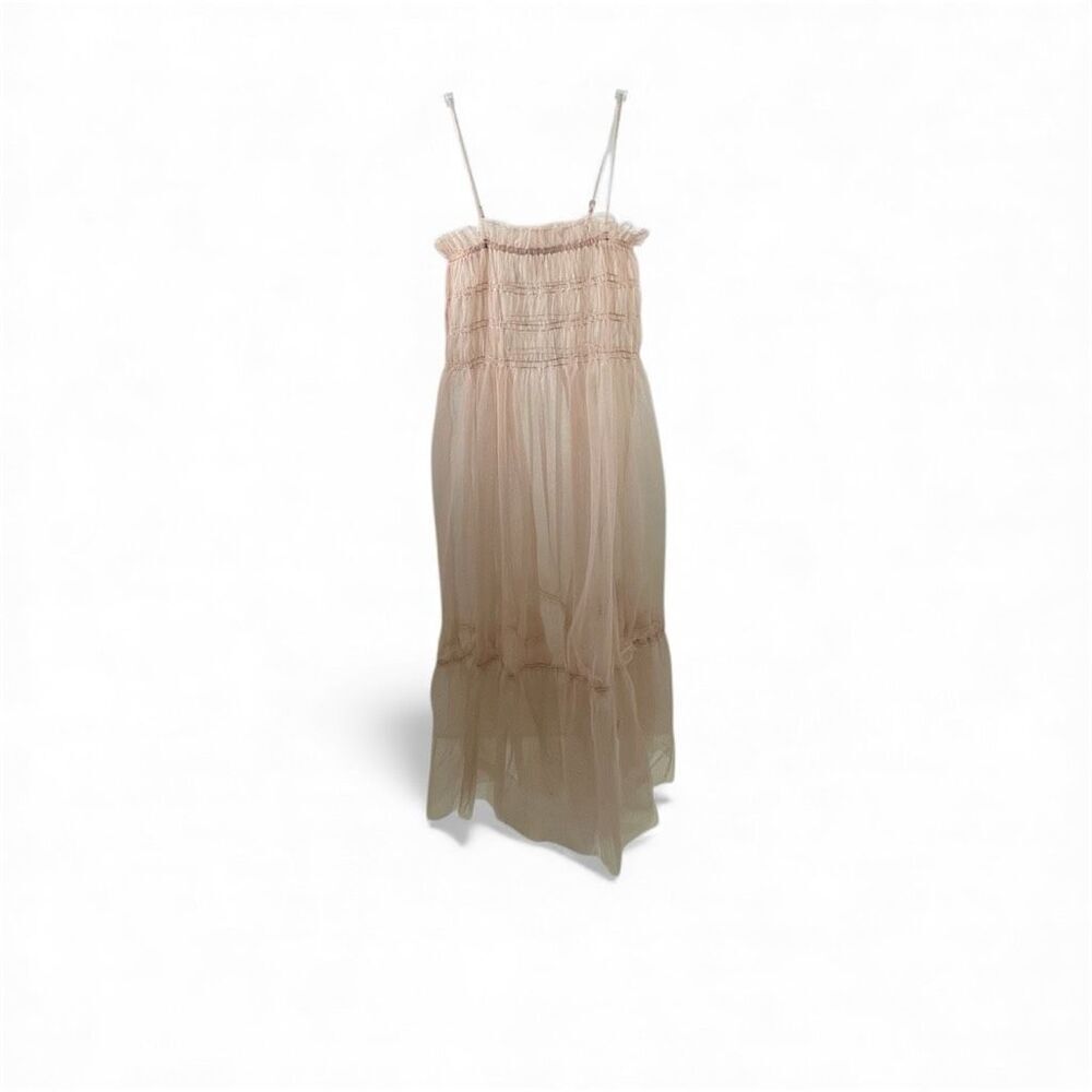 Anthropologie NWOT Sheer Smocked Slip Dress in Mauve Size XS